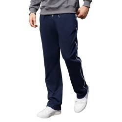 HMIYA Jogginghose Herren Baumwolle Sporthose Lange Sweathose Atmungsaktiv Trainingshose weites Bein Freizeithose mit Reißverschlusstaschen(Marineblau,3XL) von HMIYA