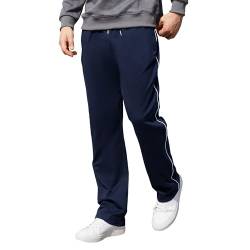 HMIYA Jogginghose Herren Baumwolle Sporthose Lange Sweathose Atmungsaktiv Trainingshose weites Bein Freizeithose mit Reißverschlusstaschen(Marineblau,XL) von HMIYA