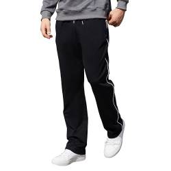 HMIYA Jogginghose Herren Baumwolle Sporthose Lange Sweathose Atmungsaktiv Trainingshose weites Bein Freizeithose mit Reißverschlusstaschen(Schwarz A,XL) von HMIYA