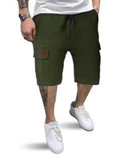 HMIYA Kurze Hosen Herren Cargo Shorts Baumwolle Bermuda Shorts Sommer Cargohose Herren kurz mit Taschen,Grün,L von HMIYA