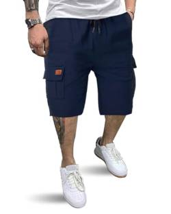 HMIYA Kurze Hosen Herren Cargo Shorts Baumwolle Bermuda Shorts Sommer Cargohose Herren kurz mit Taschen,Navy,M von HMIYA
