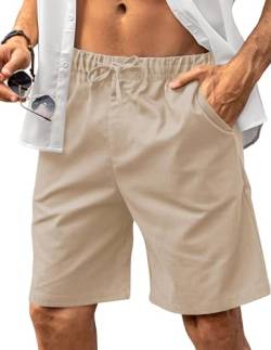 HMIYA Kurze Hosen Herren Leinen Shorts Leichte Bermuda Sommershorts Atmungsaktiv Leinenhose Kurz mit Taschen(Khaki,EU-S) von HMIYA
