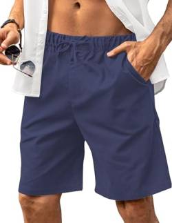 HMIYA Kurze Hosen Herren Leinen Shorts Leichte Bermuda Sommershorts Atmungsaktiv Leinenhose Kurz mit Taschen(Marineblau,EU-XL) von HMIYA