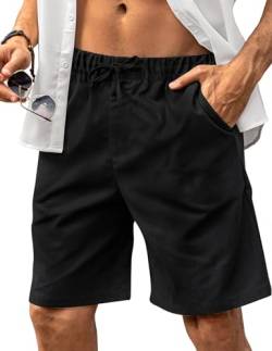 HMIYA Kurze Hosen Herren Leinen Shorts Leichte Bermuda Sommershorts Atmungsaktiv Leinenhose Kurz mit Taschen(Schwarz,EU-4XL) von HMIYA