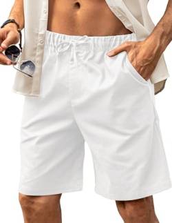 HMIYA Kurze Hosen Herren Leinen Shorts Leichte Bermuda Sommershorts Atmungsaktiv Leinenhose Kurz mit Taschen(Weiß,EU-M) von HMIYA