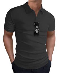 HMIYA Poloshirt Herren Kurzarm Atmungsaktives T-Shirts Golf Shirt Schnell Trocknend Sport (Dunkelgrau,L) von HMIYA