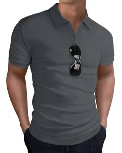 HMIYA Poloshirt Herren Kurzarm Atmungsaktives T-Shirts Golf Shirt Schnell Trocknend Sport (Hellgrau,2XL) von HMIYA