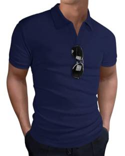 HMIYA Poloshirt Herren Kurzarm Atmungsaktives T-Shirts Golf Shirt Schnell Trocknend Sport (Marine,3XL) von HMIYA