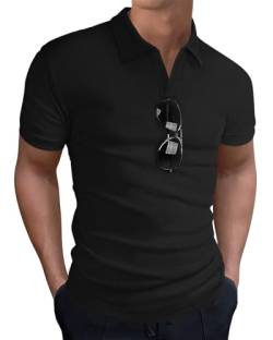 HMIYA Poloshirt Herren Kurzarm Atmungsaktives T-Shirts Golf Shirt Schnell Trocknend Sport (Schwarz,2XL) von HMIYA