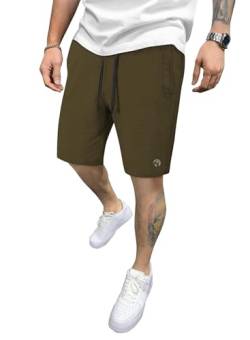 HMIYA Sporthose Herren Kurz Baumwolle Sport Shorts Kurze Hosen Trainingshose Jogginghose Slim Fit Mit Reissverschluss Taschen(Armeegrün,EU-3XL) von HMIYA
