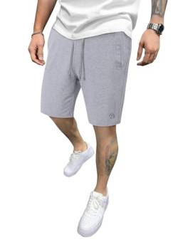 HMIYA Sporthose Herren Kurz Baumwolle Sport Shorts Kurze Hosen Trainingshose Jogginghose Slim Fit Mit Reissverschluss Taschen(Hellgrau,EU-L) von HMIYA