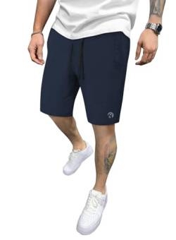 HMIYA Sporthose Herren Kurz Baumwolle Sport Shorts Kurze Hosen Trainingshose Jogginghose Slim Fit Mit Reissverschluss Taschen(Marineblau,EU-3XL) von HMIYA