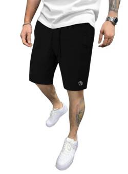 HMIYA Sporthose Herren Kurz Baumwolle Sport Shorts Kurze Hosen Trainingshose Jogginghose Slim Fit Mit Reissverschluss Taschen(Schwarz,EU-4XL) von HMIYA