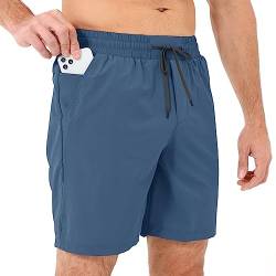 HMIYA Sporthose Herren Kurz Sports Shorts Schnell Trocknend Badehose Kurze Hosen mit Reissverschluss Taschen (Blau,XL) von HMIYA