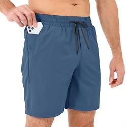 HMIYA Sporthose Herren Kurz Sports Shorts Schnell Trocknend Kurze Hosen mit Reissverschluss Taschen (Blau,L) von HMIYA