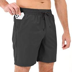 HMIYA Sporthose Herren Kurz Sports Shorts Schnell Trocknend Kurze Hosen mit Reissverschluss Taschen (Dunkel Grau,4XL) von HMIYA