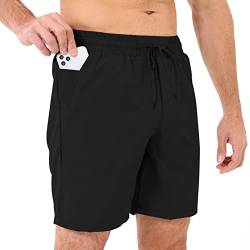 HMIYA Sporthose Herren Kurz Sports Shorts Schnell Trocknend Kurze Hosen mit Reissverschluss Taschen (Schwarz,3XL) von HMIYA