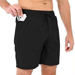 HMIYA Sporthose Herren Kurz Sports Shorts Schnell Trocknend Kurze Hosen mit Reissverschluss Taschen (Schwarz,M) von HMIYA