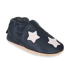 HMIYA Weiche Leder Krabbelschuhe Babyschuhe Lauflernschuhe mit Wildledersohlen für Jungen und Mädchen(0-6 Monate,Dunkelblau) von HMIYA