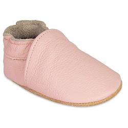 HMIYA Weiche Leder Krabbelschuhe Babyschuhe Lauflernschuhe mit Wildledersohlen für Jungen und Mädchen(6-12 Monate,Hell Pink) von HMIYA