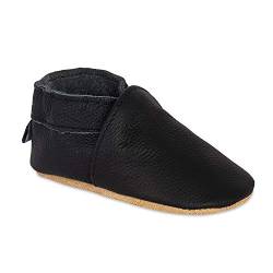 HMIYA Weiche Leder Krabbelschuhe Babyschuhe Lauflernschuhe mit Wildledersohlen für Jungen und Mädchen(6-12 Monate,Schwarz) von HMIYA