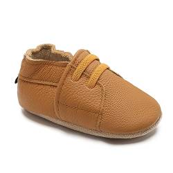 HMIYA Weiche Leder Krabbelschuhe Babyschuhe Lauflernschuhe mit Wildledersohlen für Jungen und Mädchen 0-6 Monate 6-12 Monate 12-18 Monate 18-24 Monate（2-3 Jahre，Braun） von HMIYA