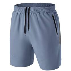 Herren Sport Shorts Kurze Hose Schnell Trocknend Sporthose Leicht mit Reißverschlusstasche(Arona Blau,EU-2XL/US-XL) von HMIYA