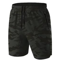 Herren Sport Shorts Kurze Hose Schnell Trocknend Sporthose Leicht mit Reißverschlusstasche(Camo Armeegrün,EU-L/US-M) von HMIYA