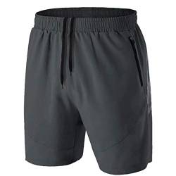 Herren Sport Shorts Kurze Hose Schnell Trocknend Sporthose Leicht mit Reißverschlusstasche(Dunkelgrau,EU-2XL/US-XL) von HMIYA