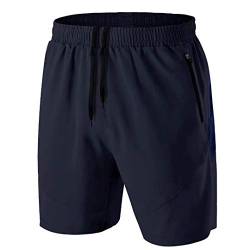 Herren Sport Shorts Kurze Hose Schnell Trocknend Sporthose Leicht mit Reißverschlusstasche(Marine,EU-3XL/US-2XL) von HMIYA