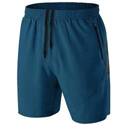 Herren Sport Shorts Kurze Hose Schnell Trocknend Sporthose Leicht mit Reißverschlusstasche(Pfauenblau,EU-XL/US-L) von HMIYA