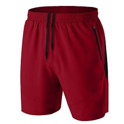 Herren Sport Shorts Kurze Hose Schnell Trocknend Sporthose Leicht mit Reißverschlusstasche(Rot,EU-5XL/US-4XL) von HMIYA