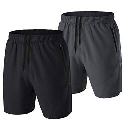 Herren Sport Shorts Kurze Hose Schnell Trocknend Sporthose Leicht mit Reißverschlusstasche(Schwarz/Dunkelgrau,EU-L/US-M) von HMIYA