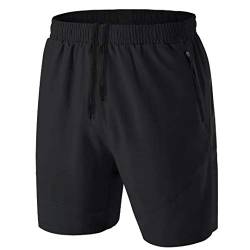 Herren Sport Shorts Kurze Hose Schnell Trocknend Sporthose Leicht mit Reißverschlusstasche(Schwarz,EU-4XL/US-3XL) von HMIYA