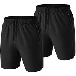 Herren Sport Shorts Kurze Hose Schnell Trocknend Sporthose Leicht mit Reißverschlusstasche(Schwarz/Schwarz,EU-4XL/US-3XL) von HMIYA