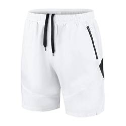 Herren Sport Shorts Kurze Hose Schnell Trocknend Sporthose Leicht mit Reißverschlusstasche(Weiß,EU-4XL/US-3XL) von HMIYA