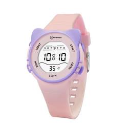 HMJIA Kinderuhr Mädchen mit Katzenmotiv 3ATM Wasserdicht mit Alarm Stoppuhr Licht Kinderuhr Digital Silikonband Geburtstag für 3-12 Jahre Mädchen (Rosa) von HMJIA