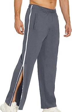 Abreißbare Hose for Herren, seitlicher Reißverschluss, vollständig geöffnete Jogginghose, Beinhose nach Operationen, mit Taschen (Color : Darkgrey, Size : L/Large) von HMLOPX