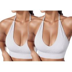 2er Pack BHS Damen Neckholder Sport BH Rückenfrei Tiefer V Ausschinitt Sport Bustier Gepolstert Sexy Gym Push Up Ohne Bügel Bra Crop Top Backless Verstellbare Träger von HMLTD