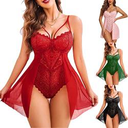 HMLTD Damen Babydoll Lingerie Sexy Bodysuit V Ausschnitt Reizwäsche Nachthemd Tüll Nachtkleid Transluzente Spitze Sleepwear von HMLTD