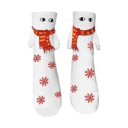 HMLTD Weihnachts-Hand-in-Hand-Socken, Mid-Tube-Socken mit großen Augen und magnetischen Händen, Atmungsaktive Freundschafts-Hand-in-Hand-Socken, lustige und bequeme Weihnachtssocken für Damen und von HMLTD