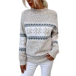 HMLTD Weihnachtspullover Damen mit kleinem Stehkragen Christmas Pullover Warm Strickpullover mit Streifen Schneeflocken Winter Pullis für Frauen von HMLTD