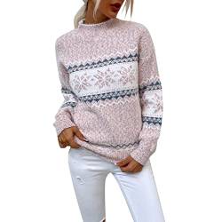 HMLTD Weihnachtspullover Damen mit kleinem Stehkragen Christmas Pullover Warm Strickpullover mit Streifen Schneeflocken Winter Pullis für Frauen von HMLTD