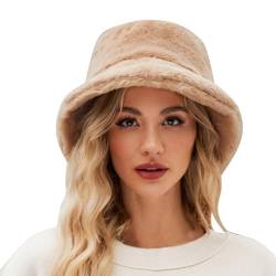 HMLTD Wintermütze Damen Weiche Kunstpelz Flauschige Fischerhut Breite Krempe Fellmütze Plüsch Hut Einfarbig/Leopardenmuster Bucket Hat Windschutz Kappe Faltbar Warme Elegant Mütze für Mädchen von HMLTD