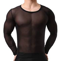 Herren Muskel Transparent Netzhemd Sexy Netzshirt Slim Fit Muskel Jacke Netz Hemden Langarm T Shirt Nachtwäsche Männer Reizvoll Unterwäsche Mesh Tops Schwarz Durchsichtiges Oberteil von HMLTD