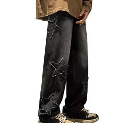 Herren Vintage Star Patchwork Y2K Baggy Jeans Hoch Taillierte Hose Mit Geradem Bein Emo Grunge Denim Hose Mit Taschen von HMLTD