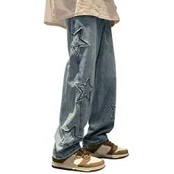 Herren Vintage Star Patchwork Y2K Baggy Jeans Hoch Taillierte Hose Mit Geradem Bein Emo Grunge Denim Hose Mit Taschen von HMLTD