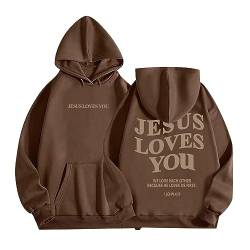 Jesus Loves You Hoodie Damen Kapuzenpullover Oversize Pullover Sweatshirt Freizeit Sport Langarmshirt Hoodies Training Pulli Streetwear von HMLTD