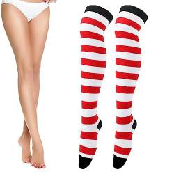 Oberschenkelhohe Socken | Bequeme lange Strümpfe,Atmungsaktive, gestreifte, knielange japanische Overknee-Socken für Weihnachten, Halloween, Party, Kostümzubehör Hmltd von HMLTD