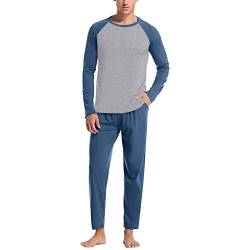 Pyjama Herren, Baumwolle Schlafanzug Zweiteiliger Lang Schlafanzüge Nachtwäsche Langarm Shirt und Loungehose, Superweiche Loungewear Sleepwear Pjs Set von HMLTD